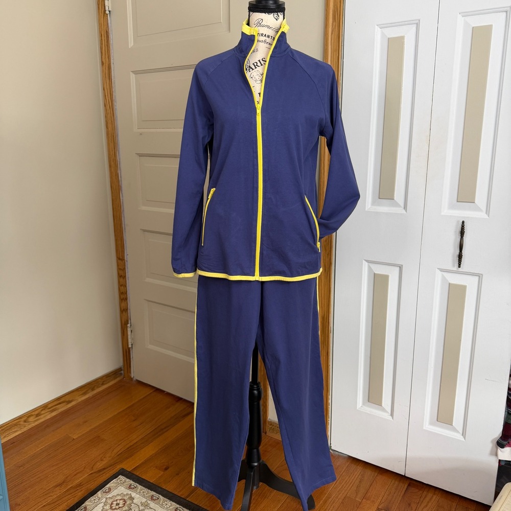 Anthony Richards Womens Blue Yellow  Cotton Tracksuit Set Size Medium Retro Mom